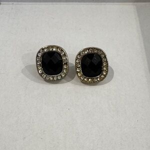 Napier Black Stone and Faux Diamond Stud Earrings